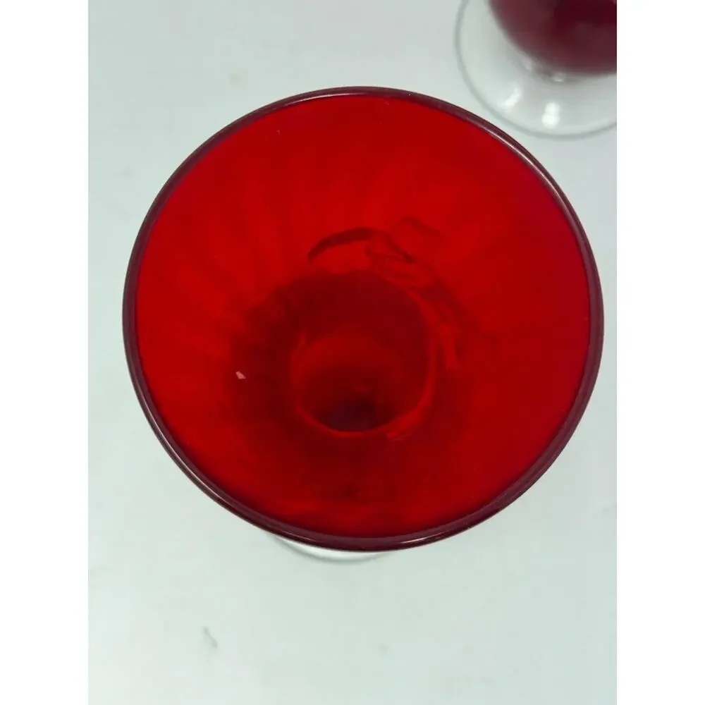 Vintage Cavalier Ruby Red Glass Hand Made Vase With Clear Applied Wrap 8” Tall